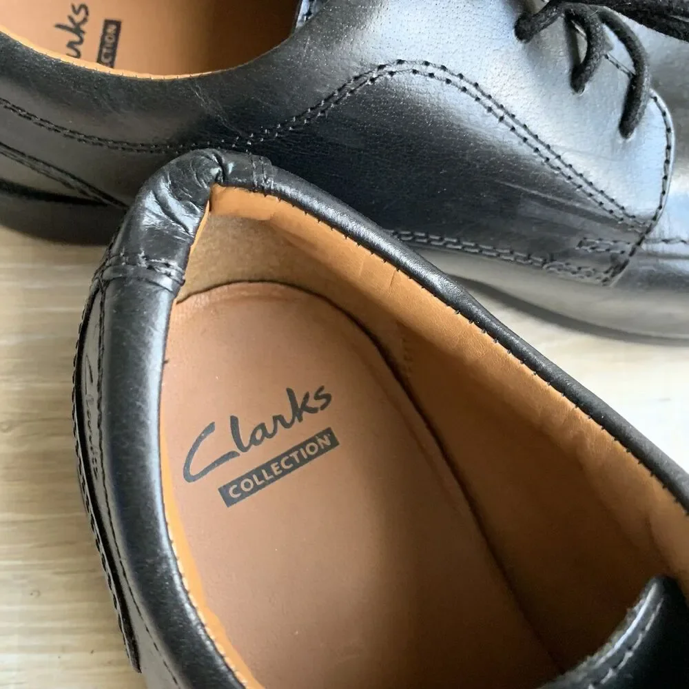 Clarks Collection Mens Dress Comfort Shoes Sz 10 Black Leather Bicycle Toe Lace